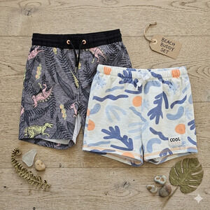 ​Boys Size 6-7 Short Bundle Old Navy Dino Swim Trunks/ Lily Jack Abstract Cotton